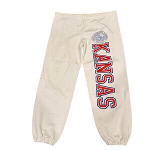 VTG 1990s University of Kansas Jayhawks White Sweats Sweatpants Joggers READ -XL